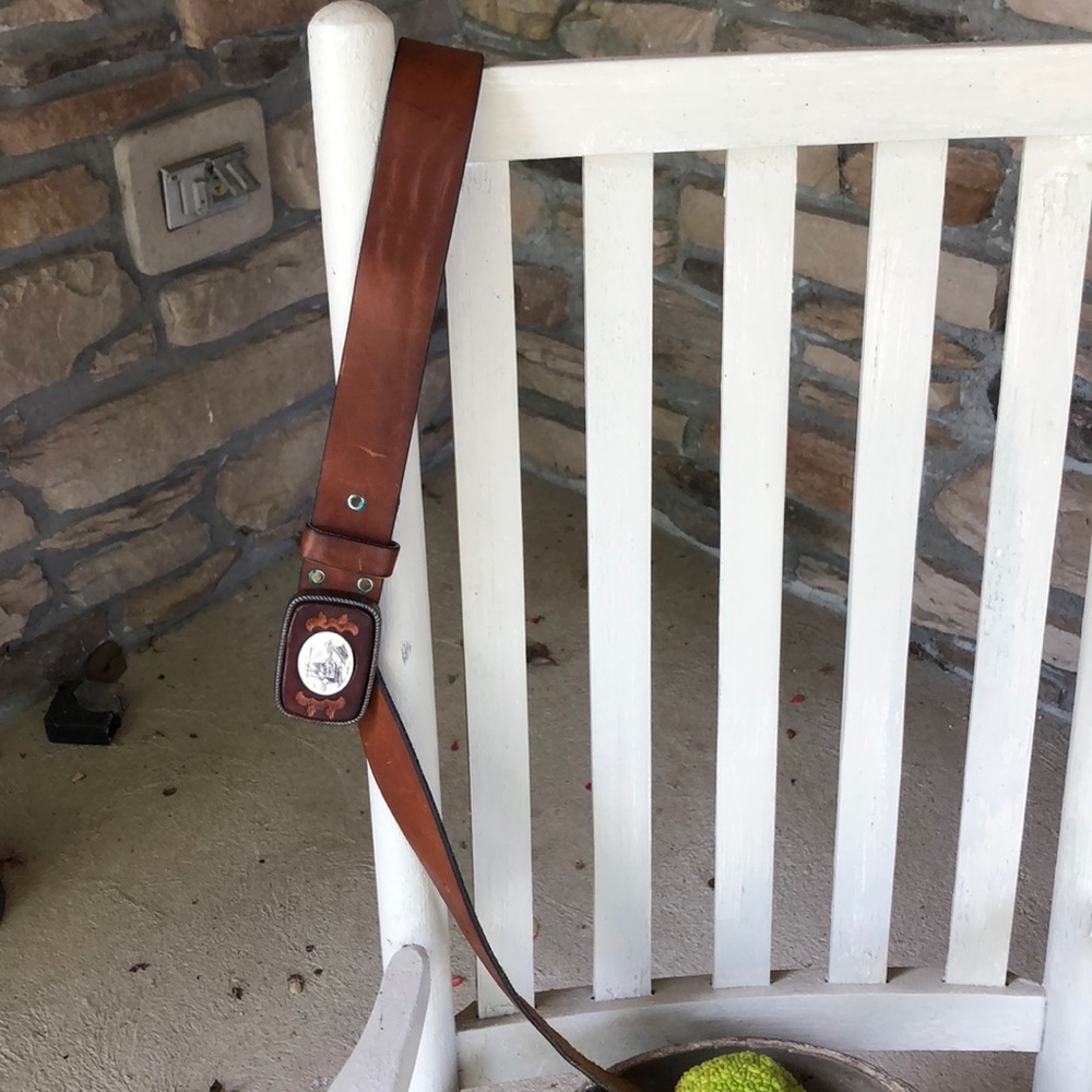 Vintage  leather belt with  ship Buckle